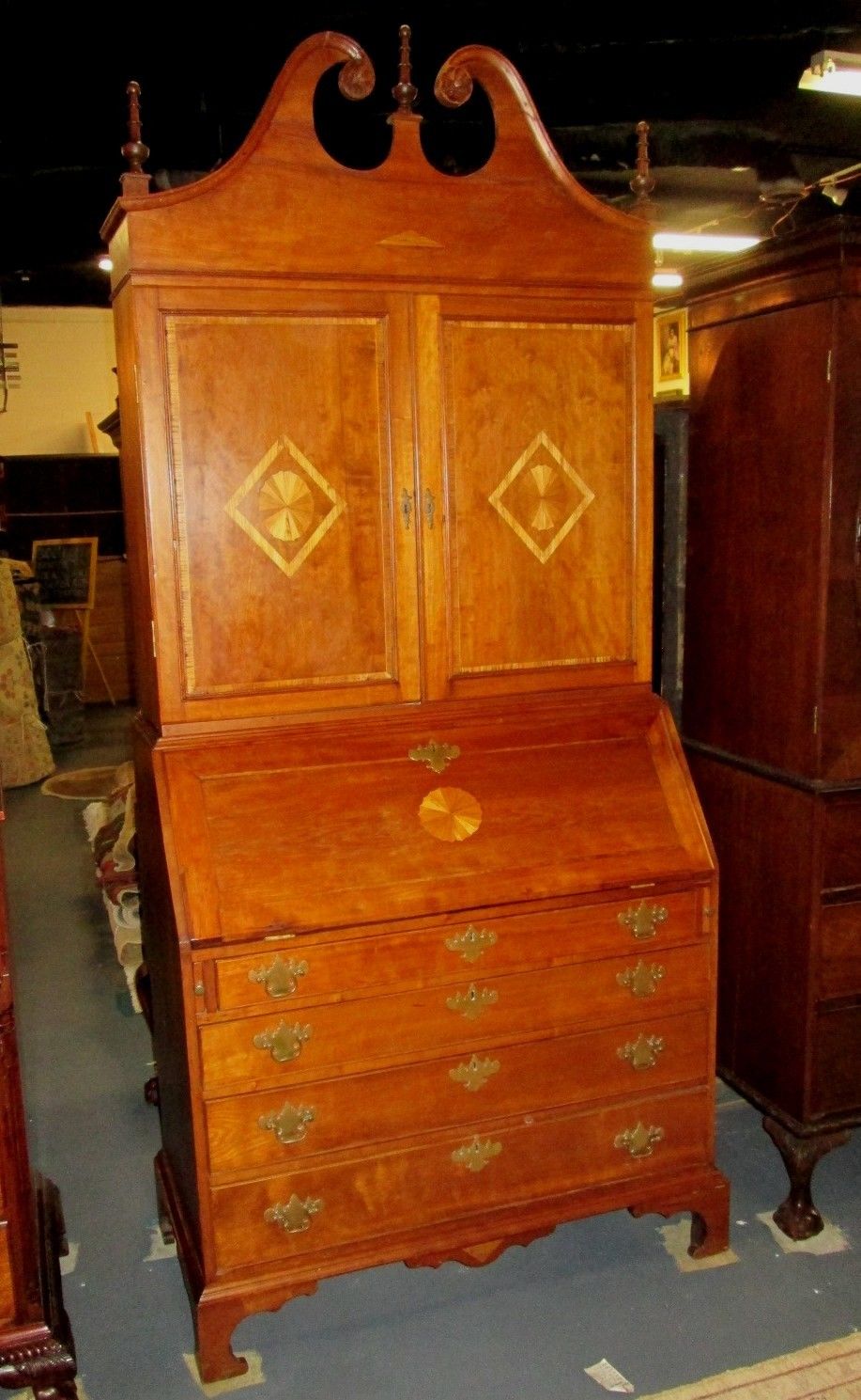 Antique Circa 1790 Cherry Inlaid Ct Federal Secretary Desk On