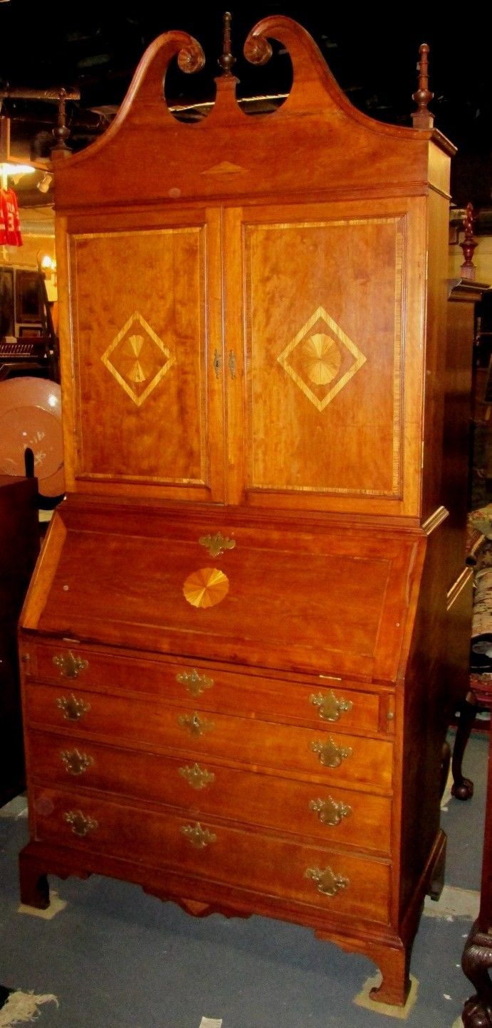 Antique Circa 1790 Cherry Inlaid Ct Federal Secretary Desk On